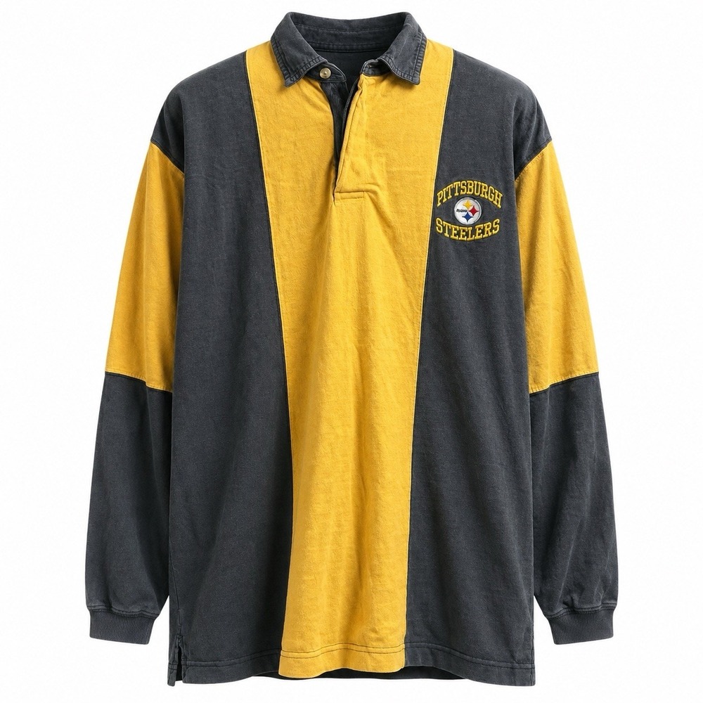 Vtg 1997 NFL The Edge Pittsburgh Steelers Rugby Polo Long Sleeve Shirt Men